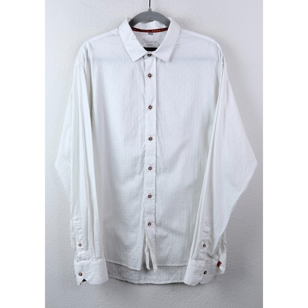 Visconti Uomo White Button-Up Shirt Men's XL 2 Ply Mercerized Cotton Jacquard